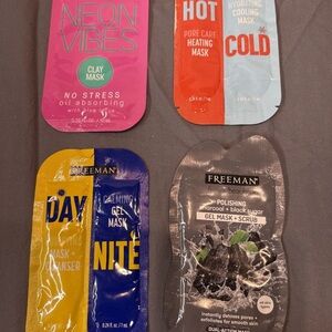 Lot of 4 freeman face masks, neon vibes, hot, cold, day, nite, polishing gel
